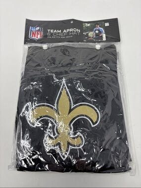 NFL Team Apron with Fleur-de-Lis Logo - Black & Gold Saints chef hat